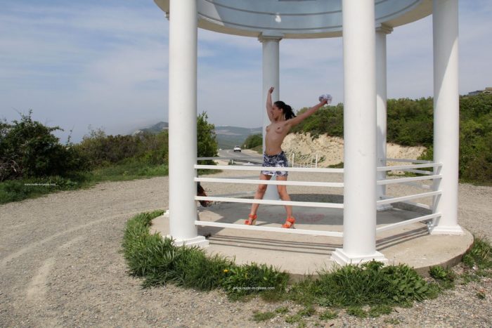 Russian girl Alisha takes off panties at viewpoint