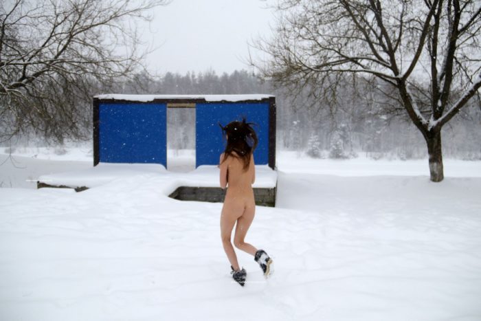 Sweet russian teen Katrin outdoors at winter