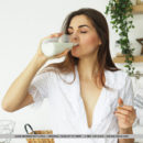 Alise Moreno bares her slender body and sweet pussy as eats her breakfast.