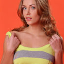 Captivating Sharon D in a grey and yellow sundress knows how to tease and command attention