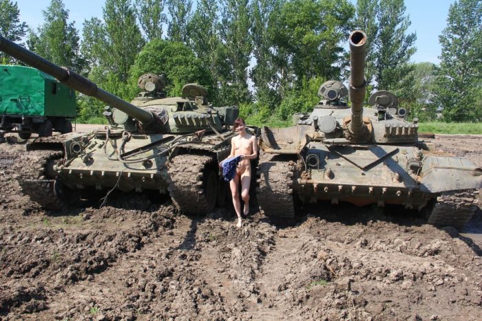 Naked Diana A posing on tanks