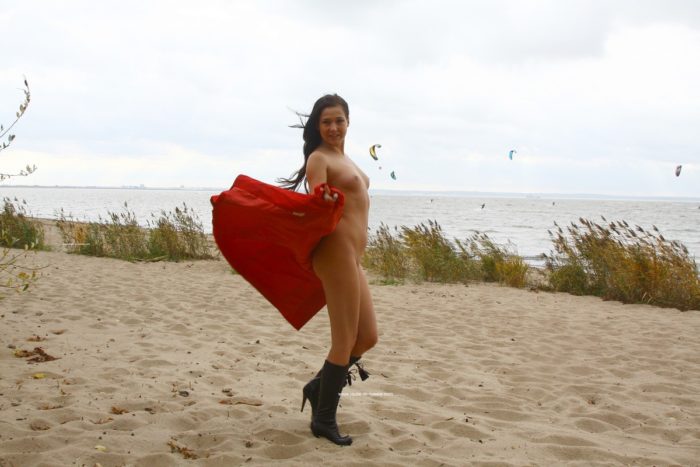 Russian girl Masha S on cold beach