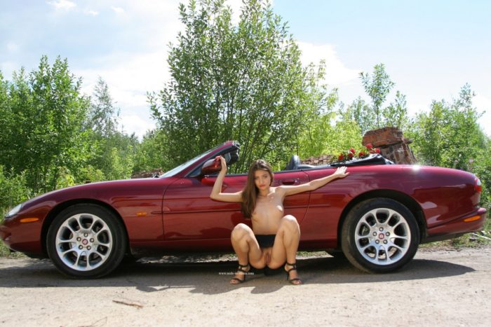 Very beautiful Katja shows her great body in cabrio