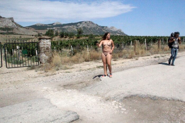 Fatty russian teen Nastia at rural road