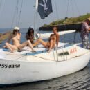 Three hot girls posing naked on the boat