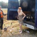 Blonde Maria wants to help with mowing the grass