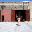 Naked russian girl Lera next to car repairmen