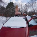 Russian blonde Ella A spreads her legs on the car