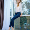 Elle Tan looks smashing in her white top and skinny jeans and even more when she takes it off and uncover her slim figure and puffy pinkish smooth coochie.