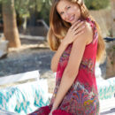 Stella Cardo looks fresh and charming in her flowly red dress. She takes it off and expose her big yummy melons on a sunny day.
