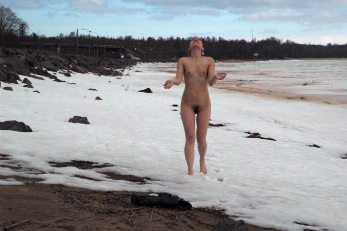 Small-tittied russian teen Natalia B at snowy beach