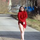 Russian BBW shows her shaved pussy on road