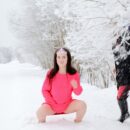 Russian brunette Alena M on snowy road
