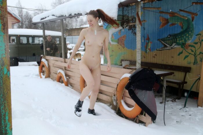 Tall girl Alina S outdoors at winter