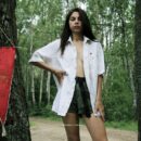 Very hot brunette Dayana with gorgeous body posing in forest