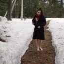 Young russian girl Natalia B shows her hairy pussy at winter forest