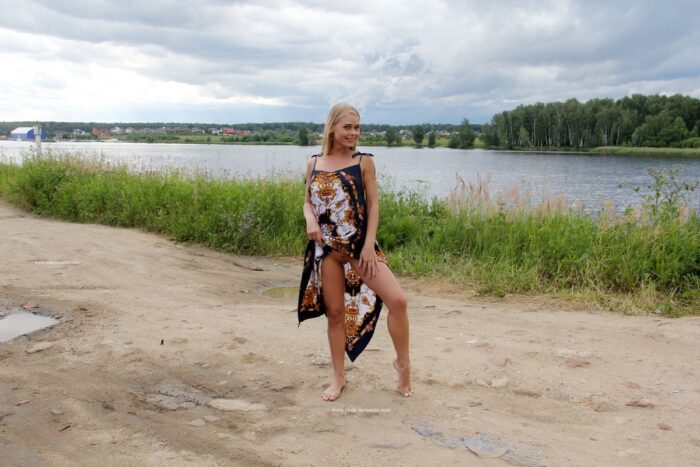 Beautiful russian blonde Sarika removes dress to show her hot body