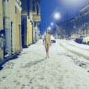 Hot babe Eva Gold with gorgeous boobs at winter streets