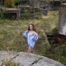 Russian teen Tatjana N shows her hairy pussy at public place