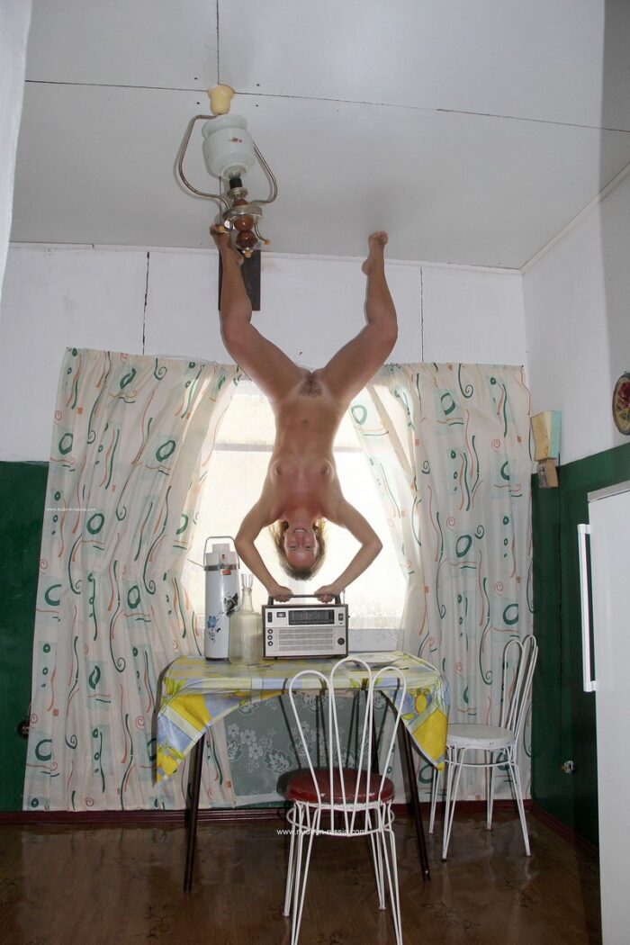 Naked russian girl Margarita S in upside-down house
