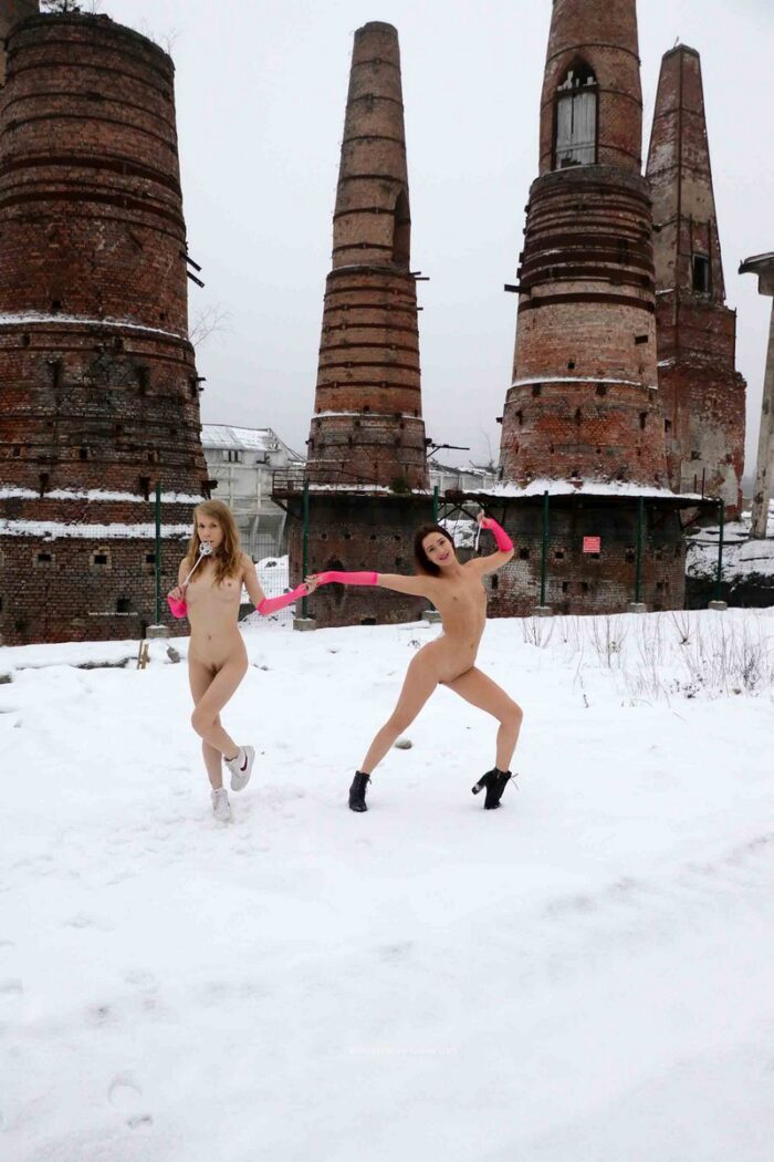 Two hot russian babes posing naked outdoors