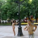 Lovely russian girl Xenia W posing naked at city park