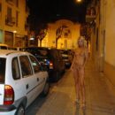 Shameless blonde Maria Leonova walks naked at night city