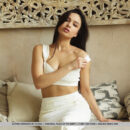 Astrid Herrara looks stunning in her figure hugging white dress. She slip out of it and flaunts her juicy melons and smooth coochie.