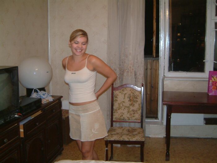 Russian blonde girl Anastasia undress and show her naked body at home