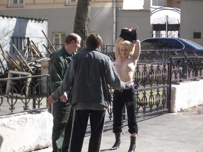Crazy blonde Lena M undresses in front of strangers
