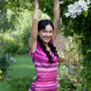 Fun, carefree and uninhibited, Loreen explores a cozy garden with youthful enthusiasm and childlike curiosity.