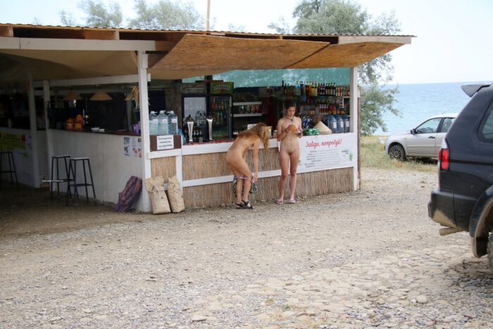 Shameless girls buy beer without clothes