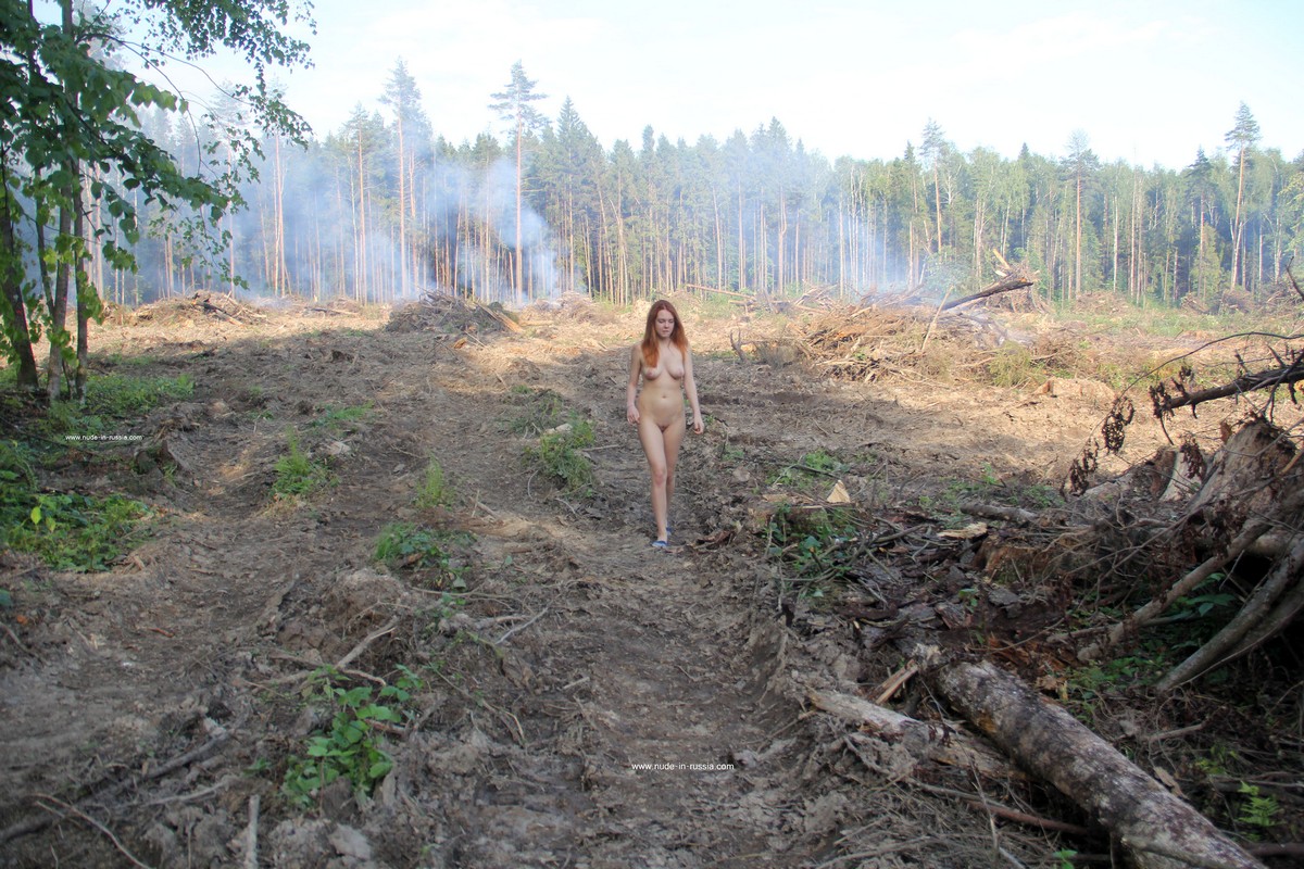A smoky logging site is a great place to touch your pussy