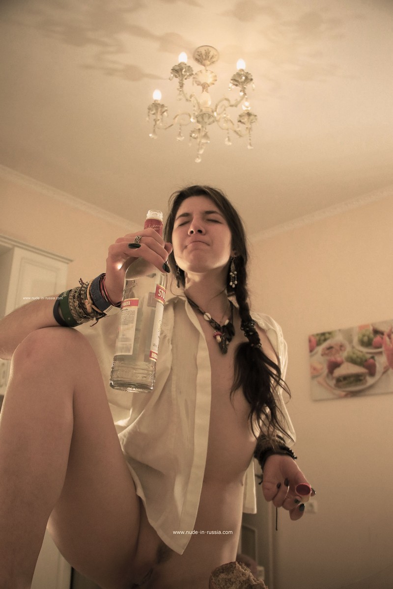 Russian teen Camille drinks some vodka