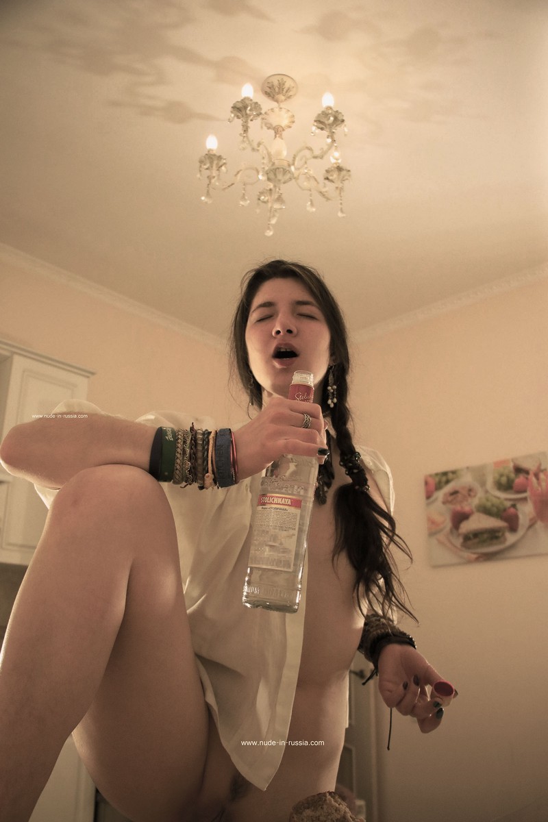 Russian teen Camille drinks some vodka