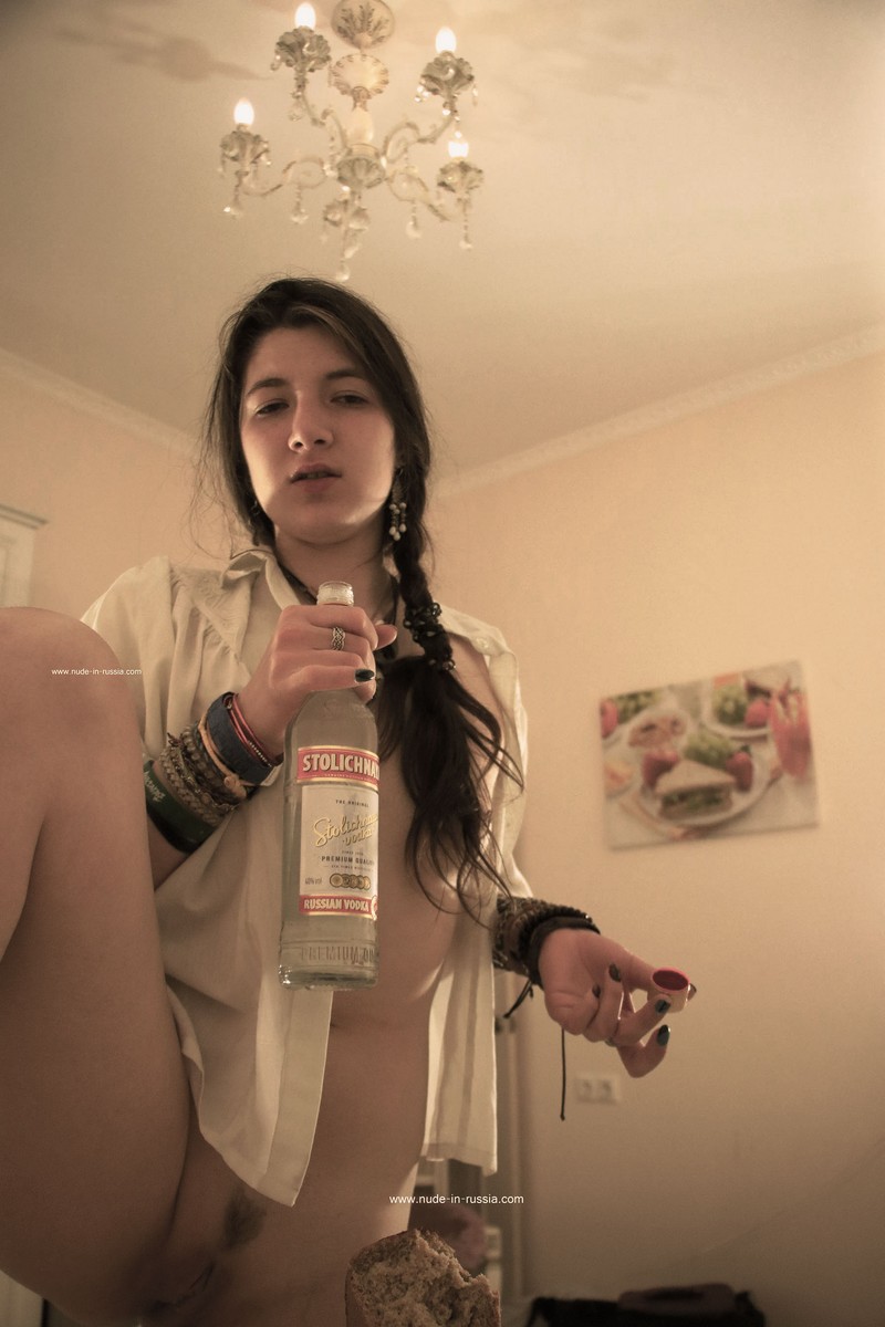 Russian teen Camille drinks some vodka