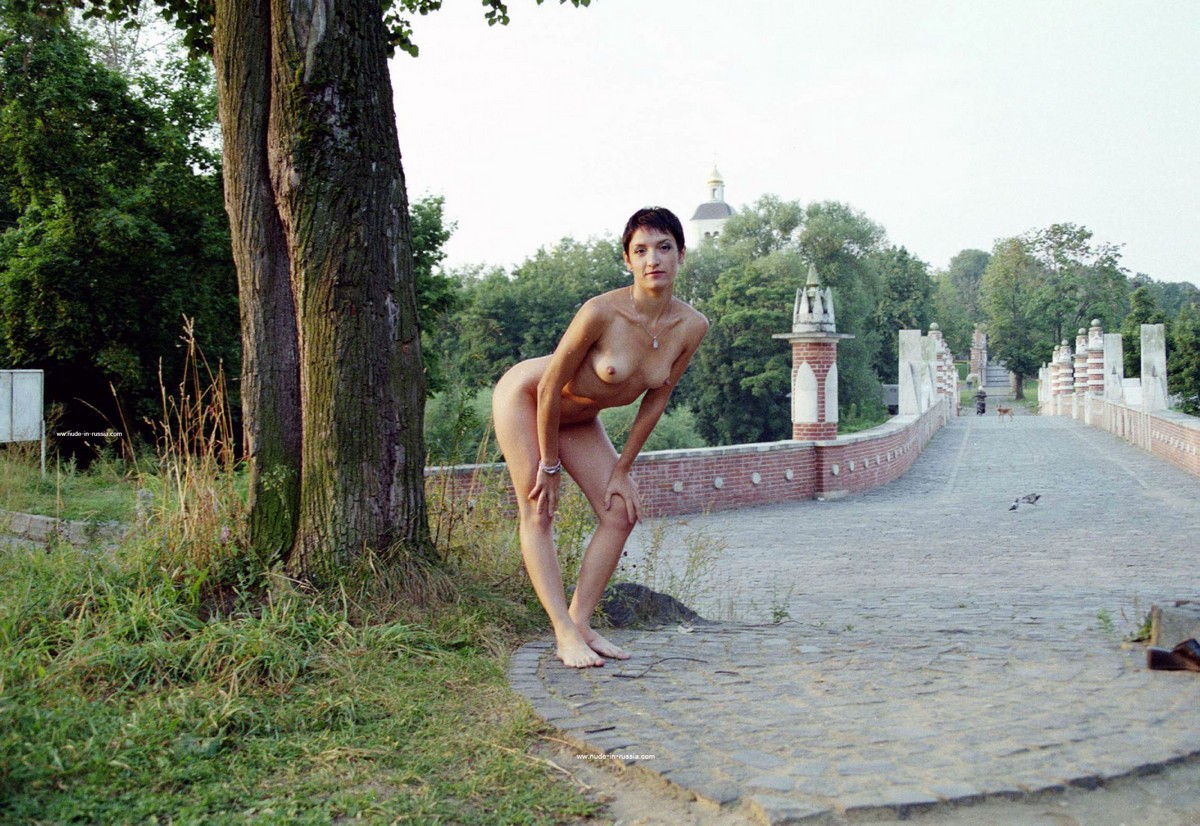 Brunette Ruslana with very short hair in Moscow park