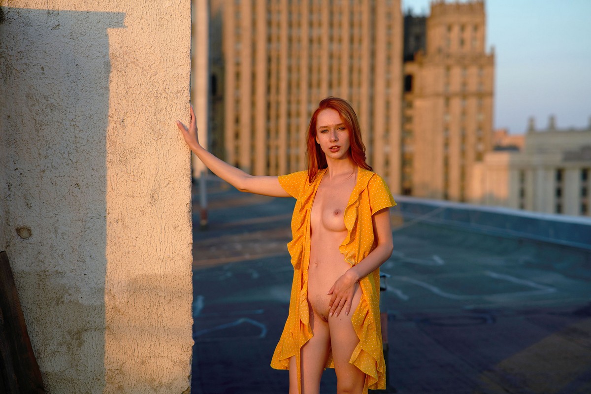 Perfect redhead teen Liz on the roof