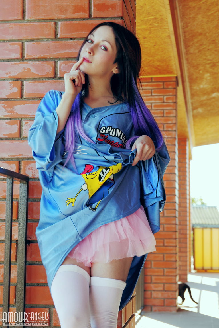 Night: NIGHT IN LIGHT. Emo girl shows everything