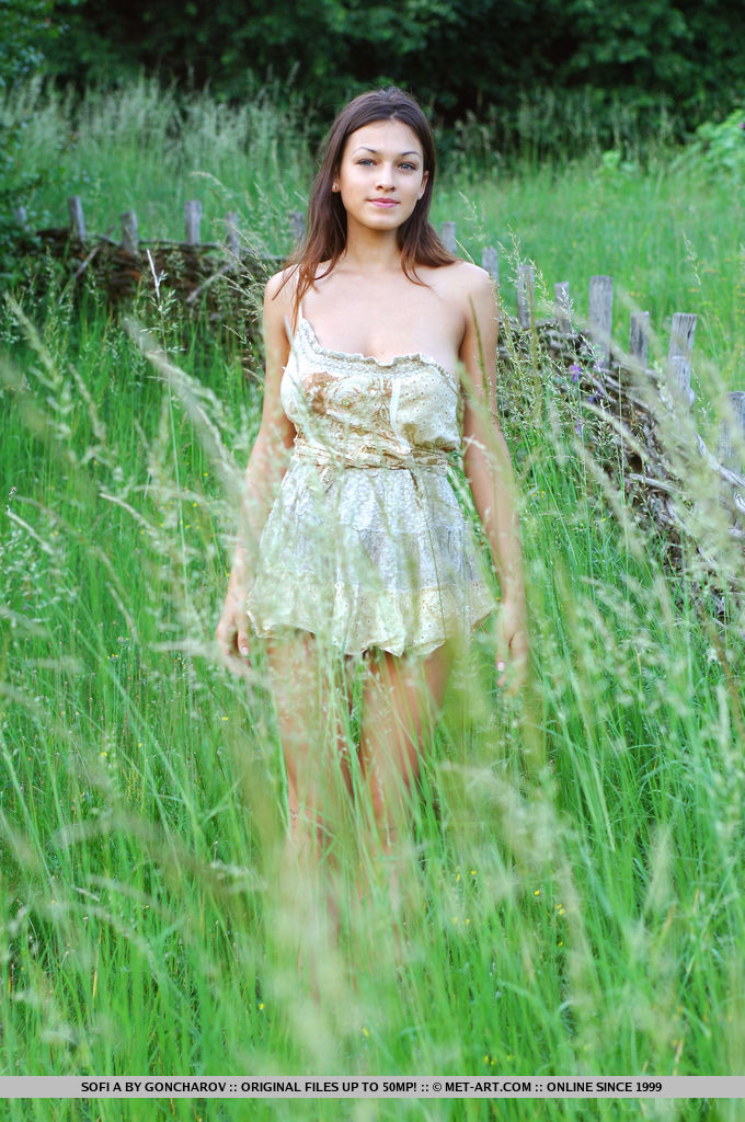 Sofi A teases her amazing breasts out of her little dress in a field of beautiful green grass. 
