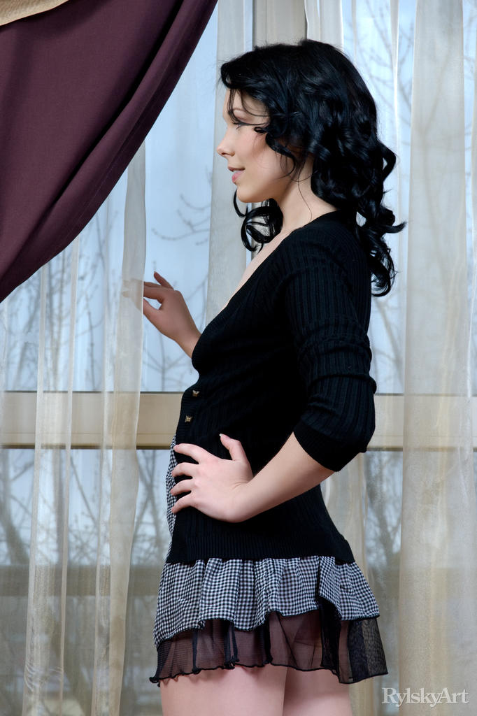 Yvonne strips her sexy dress beside the   window and gives her fans a new view to   love as she sprawls all over the floor   to showcase her smooth slender body and   delectable, pink pussy.