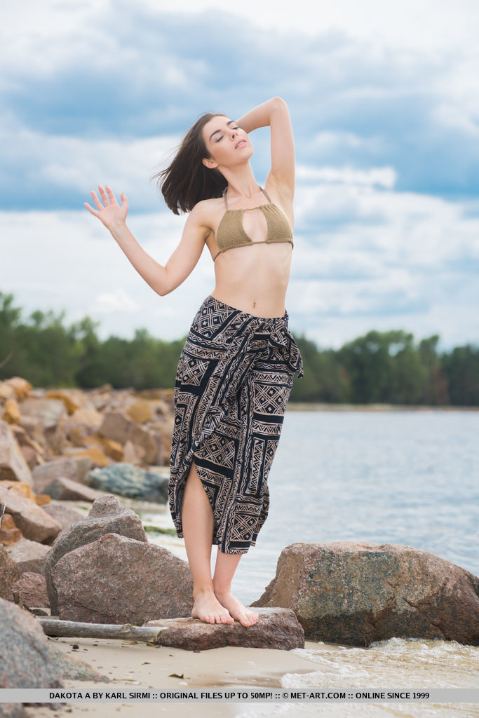 Dakota A flaunts her delectable body at the beach.