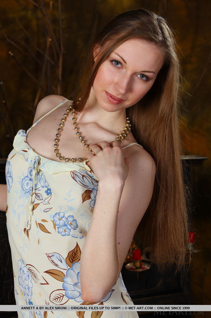 Annett A puts her lovely long legs, firm rump, and slender body in showcase.